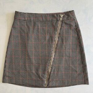 Arizona Jean Co Asymmetric Zipper Houndstooth Plaid Mini Skirt